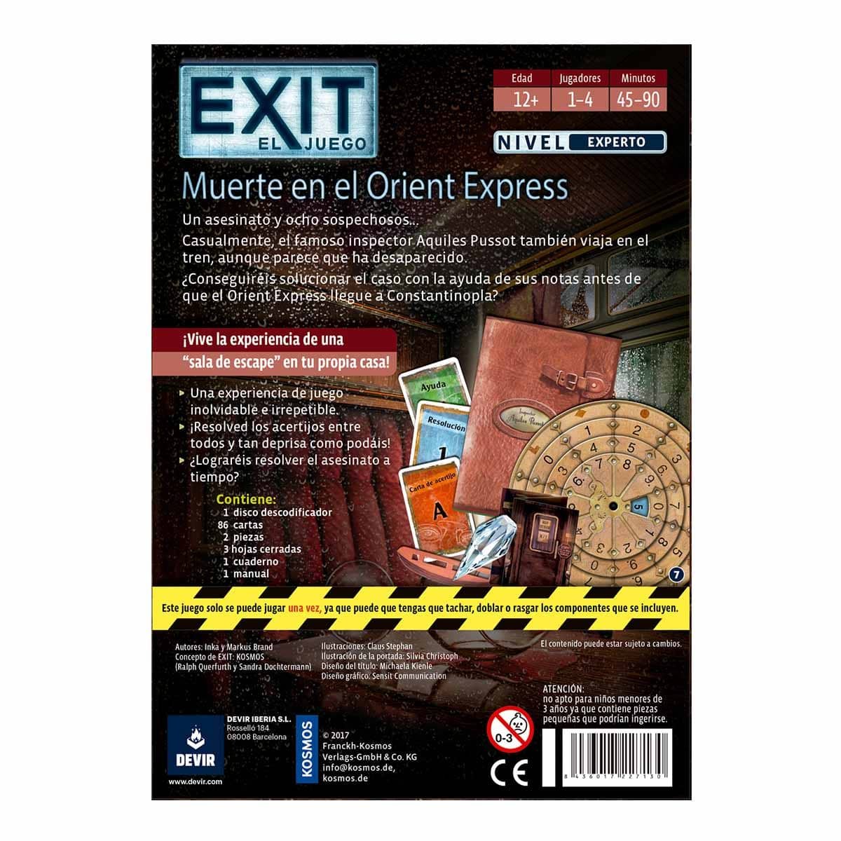 Reverso de la caja de EXIT Muerte en el Orient Express