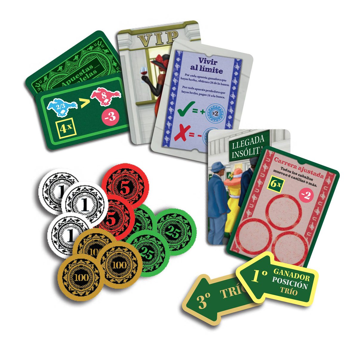 Caballos, fichas y cartas de Un día en las carreras