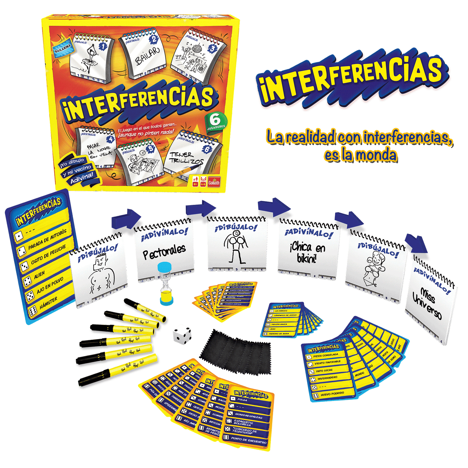 Cuadernos y componentes de Interferencias preparados para jugar
