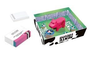 Despliegue de Mente Vacuna con cartas, fichas y vaca rosa