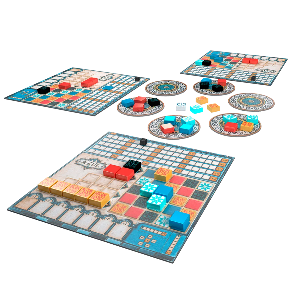 Azul desplegado con sus componentes de juego