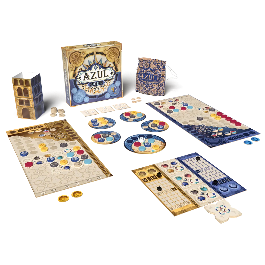 Tableros, fábricas, losetas y placas de cúpula de Azul Duel desplegados