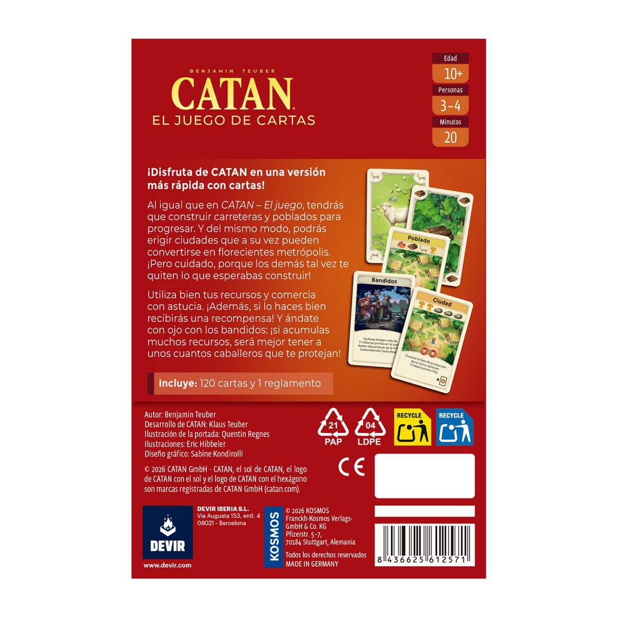 Caja y reverso de Catan: El juego de cartas edición 2026