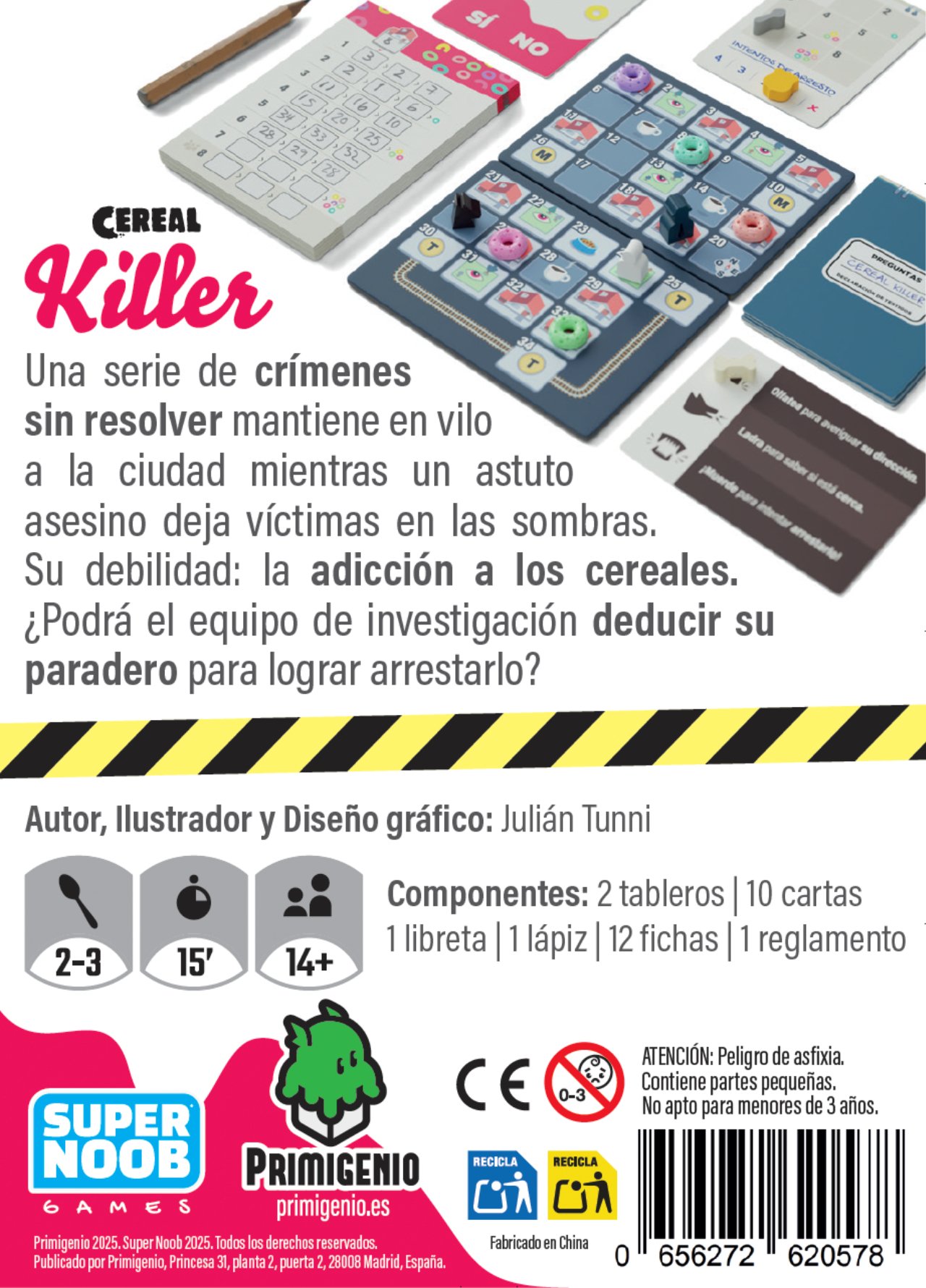 Reverso de la caja de Cereal Killer con descripción y componentes