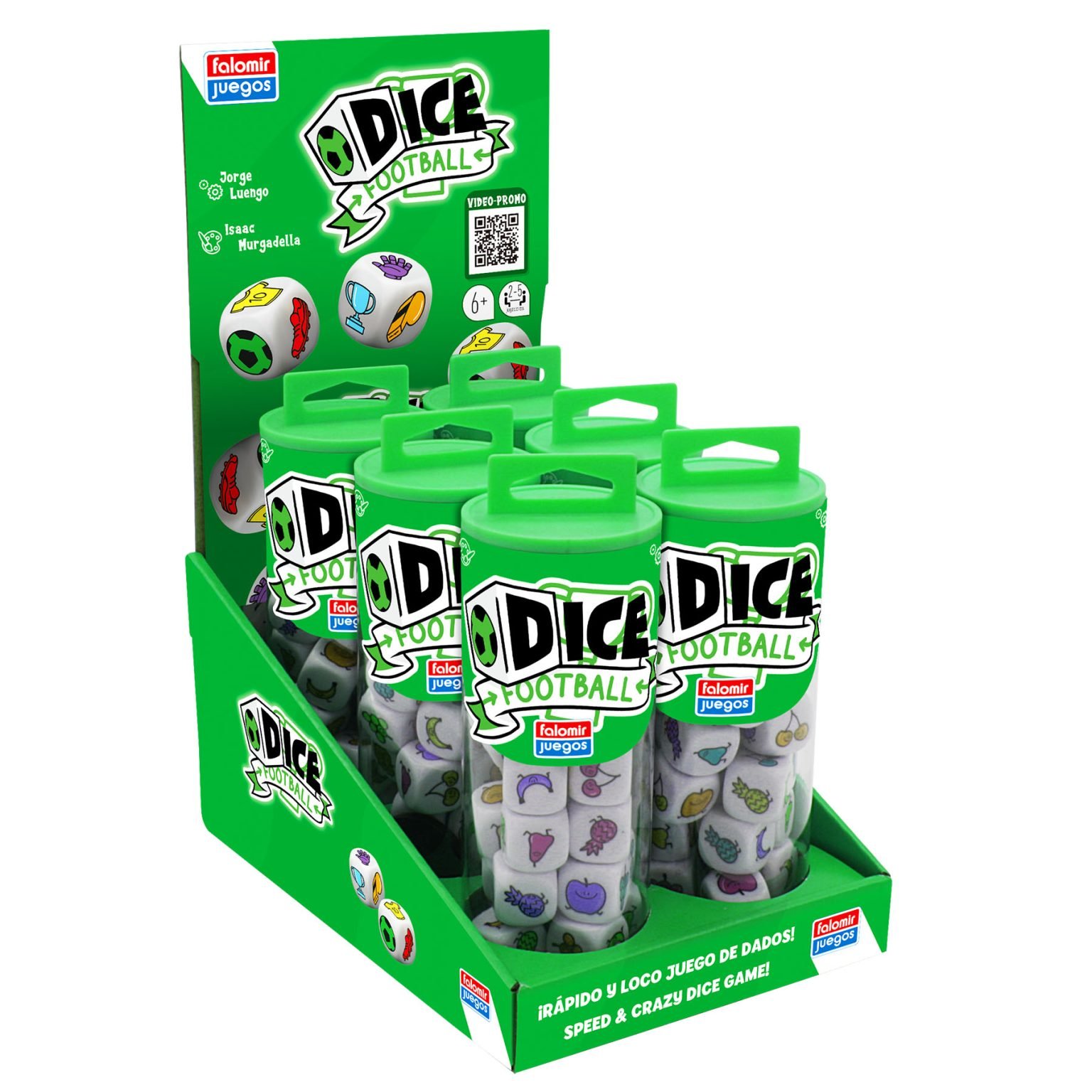 Expositor y tubos del juego DICE Fútbol de Falomir