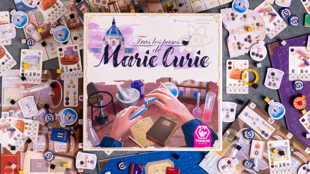 Caja de la edición española de Tras los pasos de Marie Curie