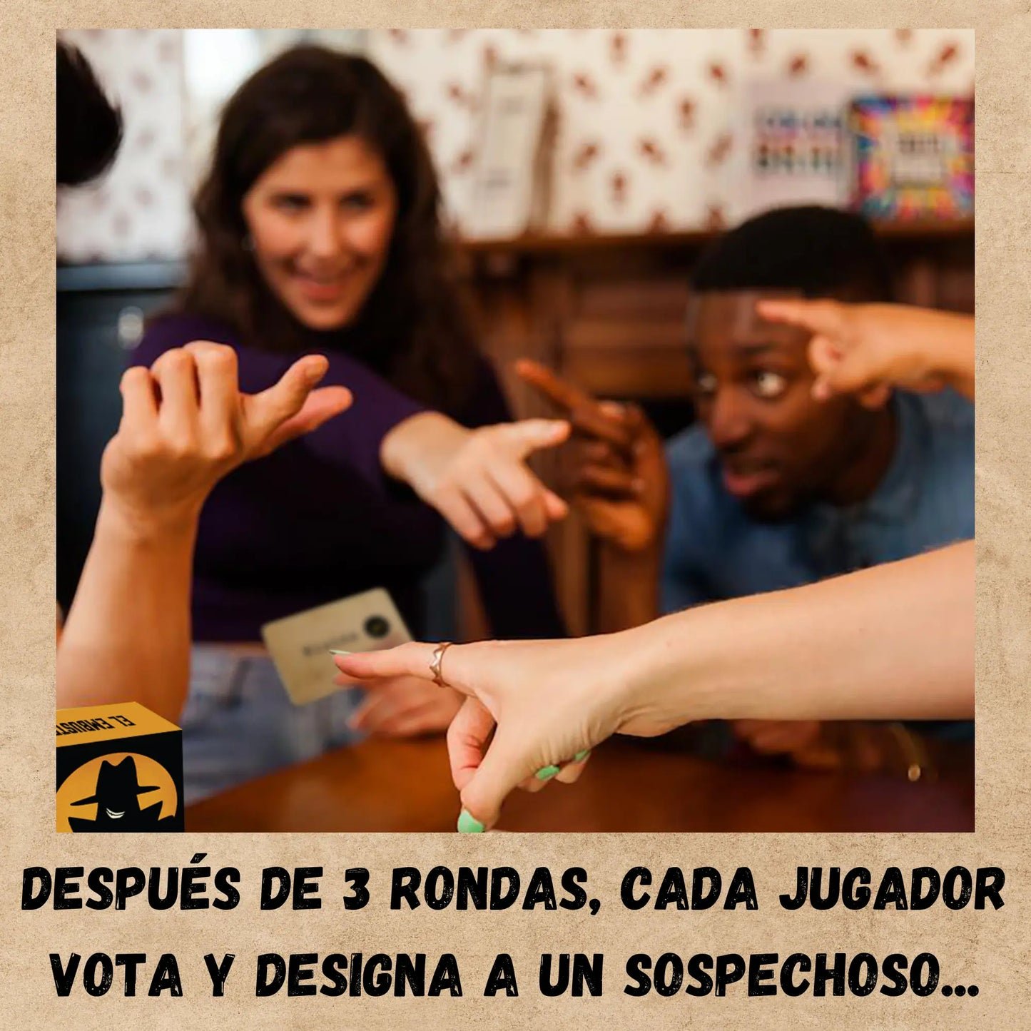 Grupo de amigos votando durante una partida de El Embustero