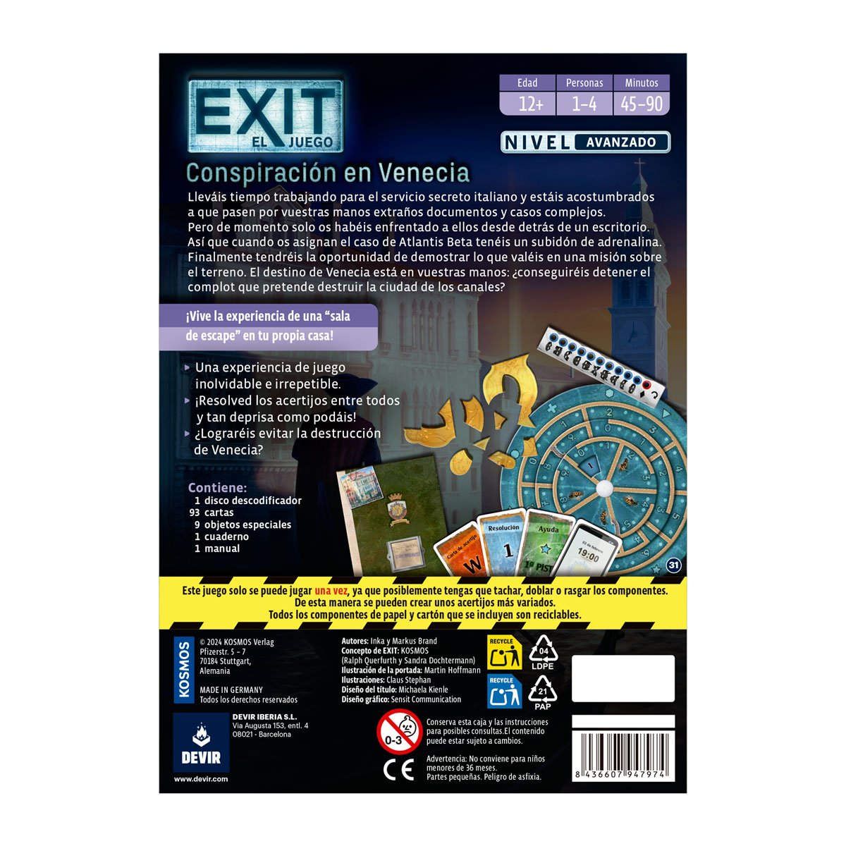 Parte trasera de la caja de EXIT Conspiración en Venecia