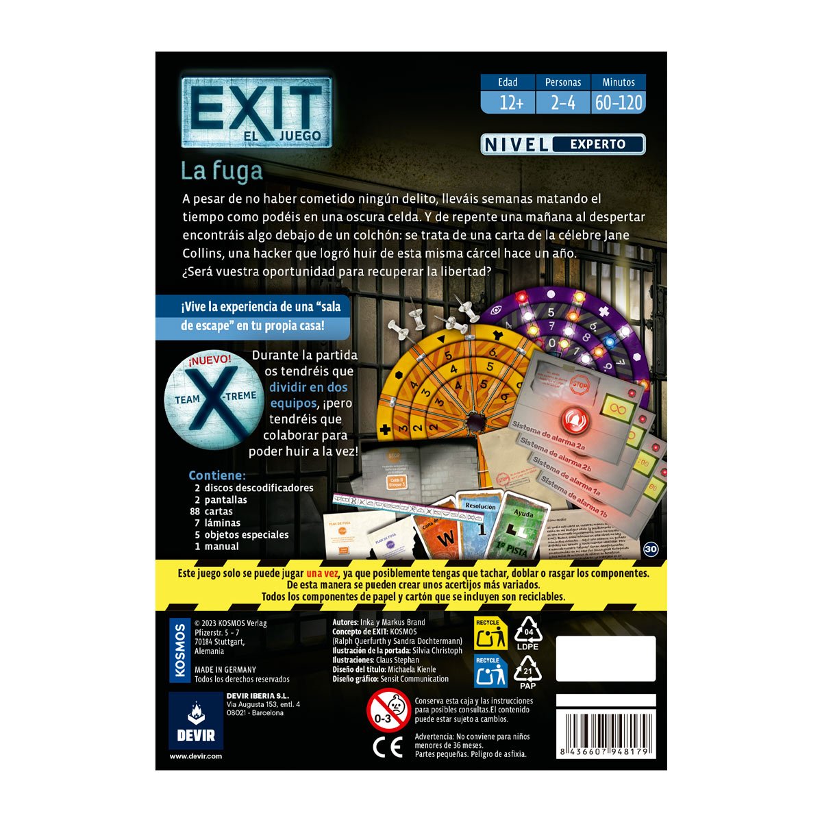 Parte trasera de la caja de EXIT La fuga