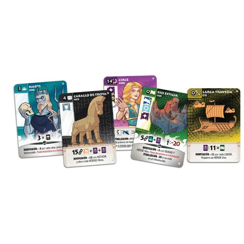 Cartas de Fantasy Realms Mitos Griegos con dioses, héroes y lugares