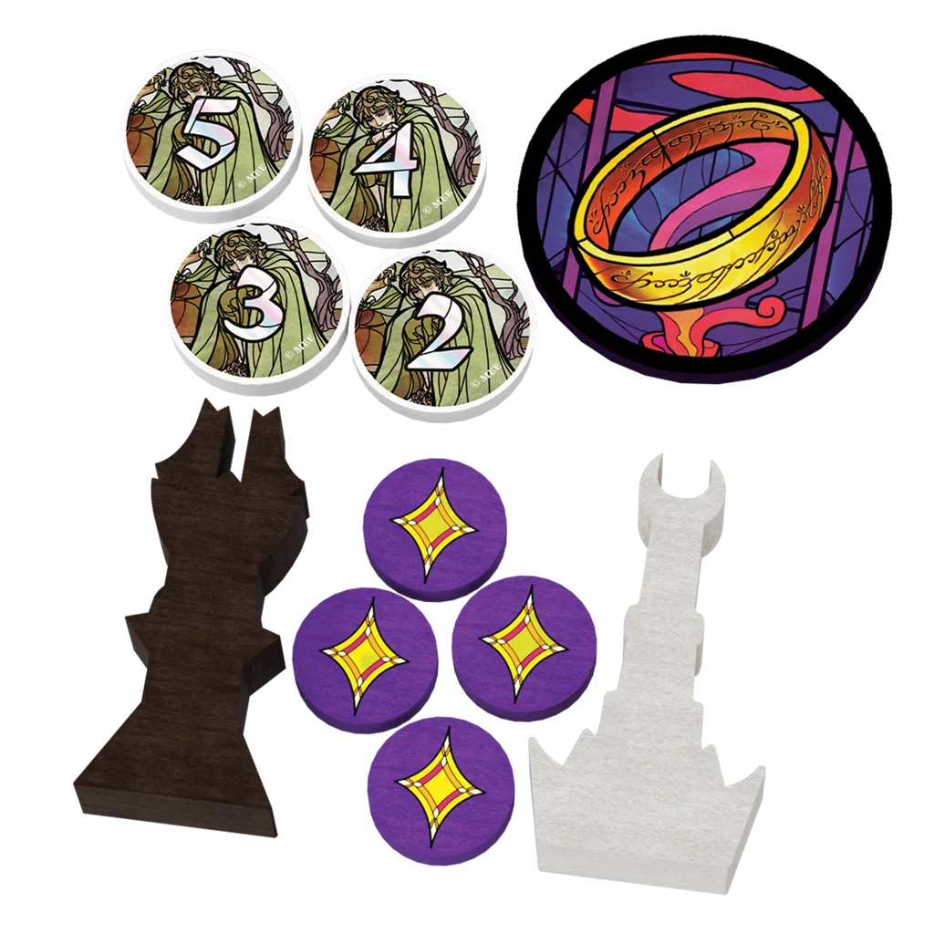 Cartas, fichas y componentes de Las Dos Torres: El juego de bazas