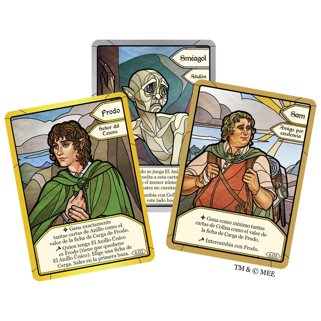 Cartas de personajes y objetivos de Las Dos Torres durante una partida