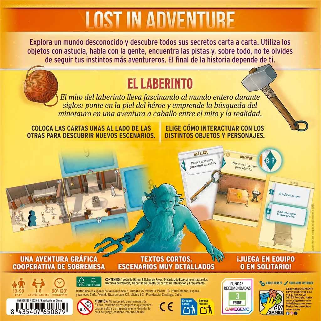 Despliegue de Lost in Adventure El Laberinto con cartas y componentes