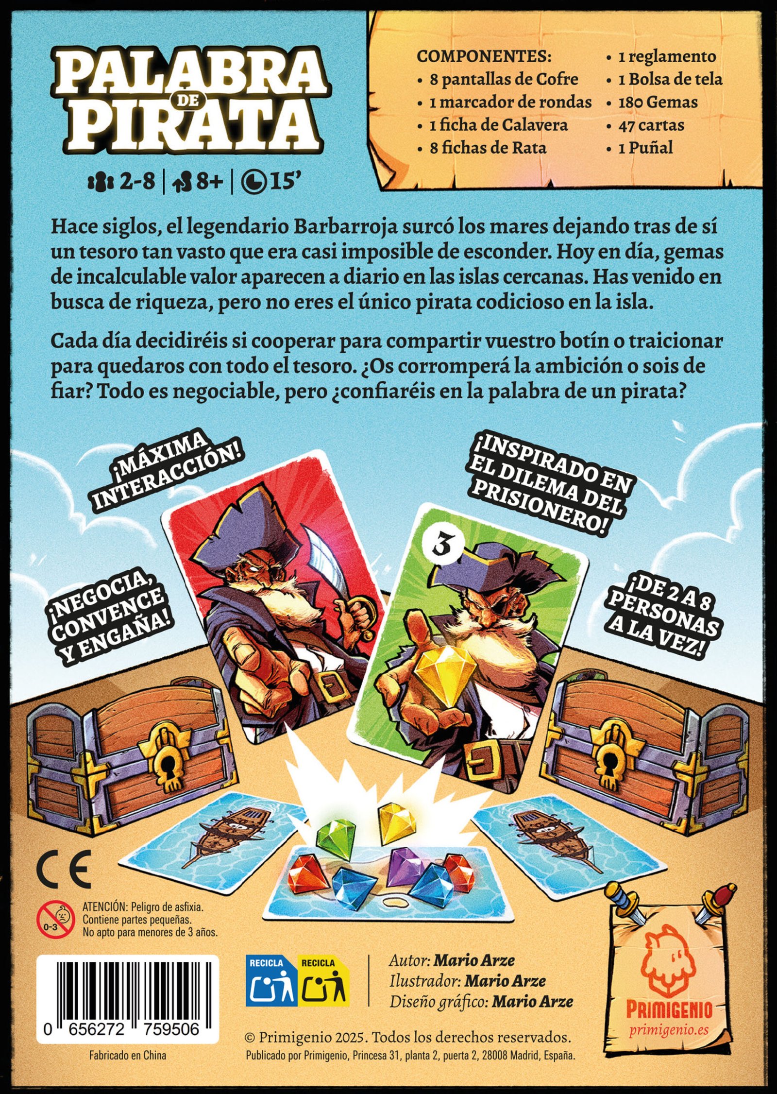 Reverso de la caja de Palabra de Pirata con resumen del juego