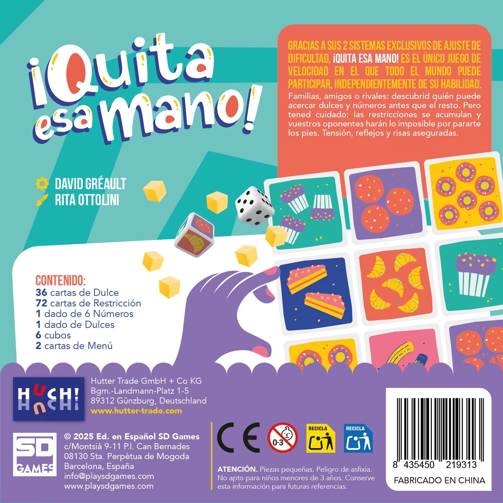 Cartas, dados y cubos de ¡Quita esa mano!