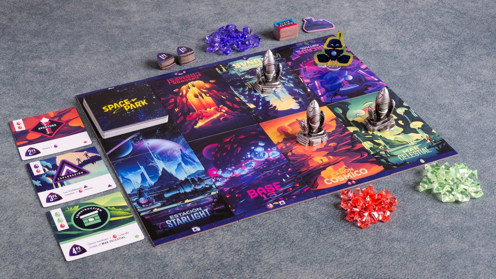 Caja abierta y componentes de Space Park