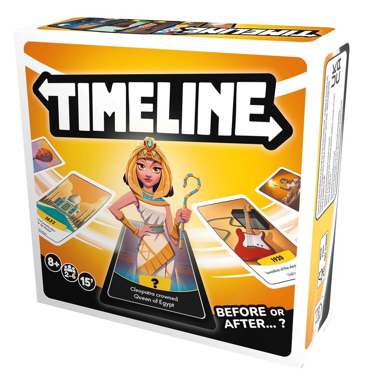 Caja y cartas de Timeline preparadas para jugar