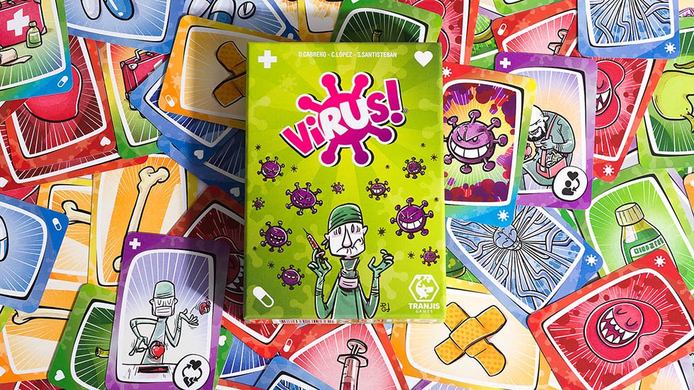 Virus! desplegado con sus componentes de juego
