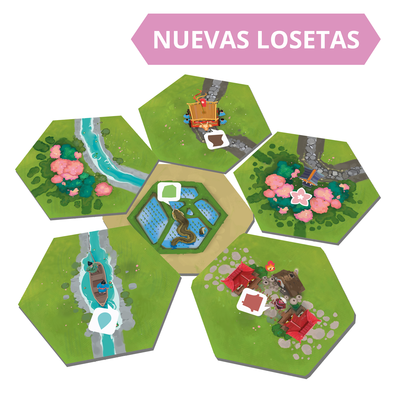 Nuevas losetas de Dorfromantik Sakura en la edición española