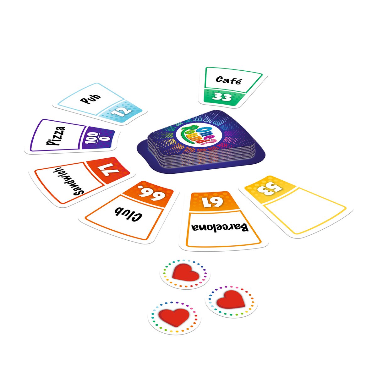 Cartas numeradas con palabras en español y fichas de vida de One Round?